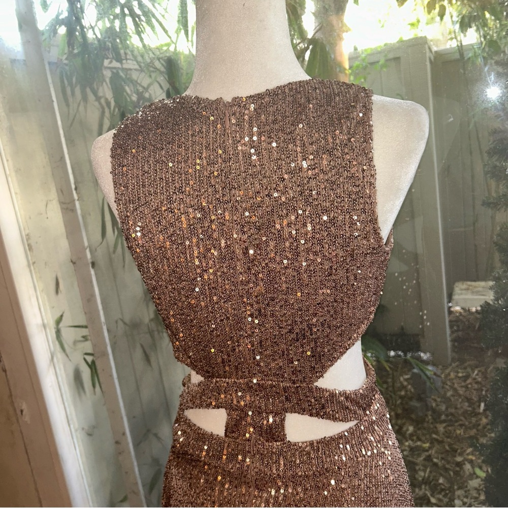 Fashion Nova Bronze Sequin Maxi Dress - Picture 10 of 12